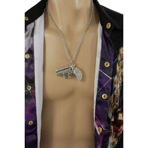 Men Silver Metal Chain Necklace Hand Gun Pistol Pendant Hip Hop Gangster Jewelry